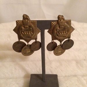Vintage gold tone coin clip earrings